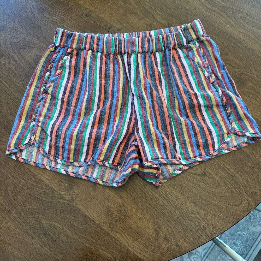 Madewell Linen blend pull on striped shorts